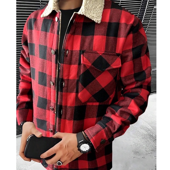 Buffalo Plaid Sherpa Lined Pocket Jacket Shacket